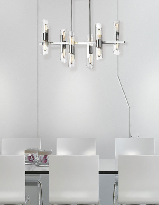 Dainolite Samantha 12 Light Horizontal Chandelier Polished Chrome Clear Fluted Glass Lamp