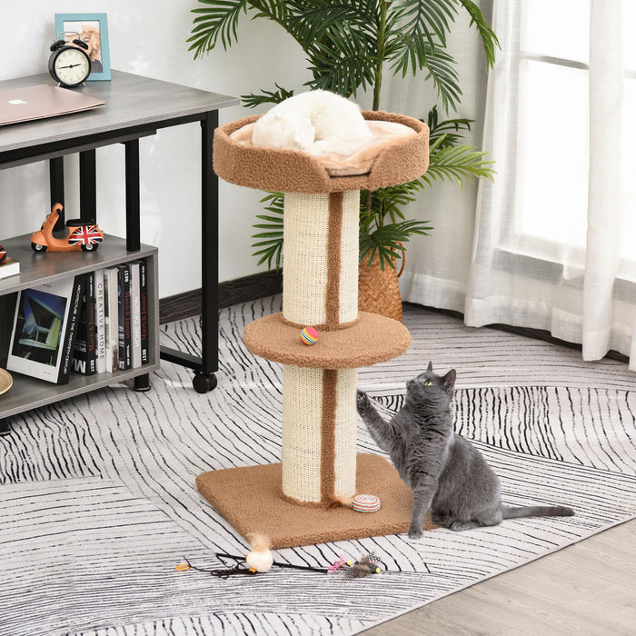 Pawhut 36\"h Large Cat Scratching Post For Indoor Cats, Bold Cat Tree Multi-level Kitty Tower With Sisal Mat Scratch Rope, Pet Bed, Removable Cushion, Perch, Brown