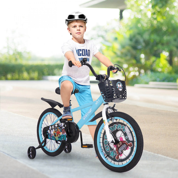 Costway 18\" Kid's Bike For 4-8 With Height-adjustable Handlebar & Saddle Handbrake Blue