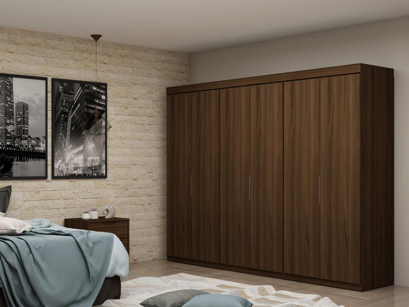 Mulberry Contemporary Modern 13-Piece Wardrobe Closet in Chestnut Brown