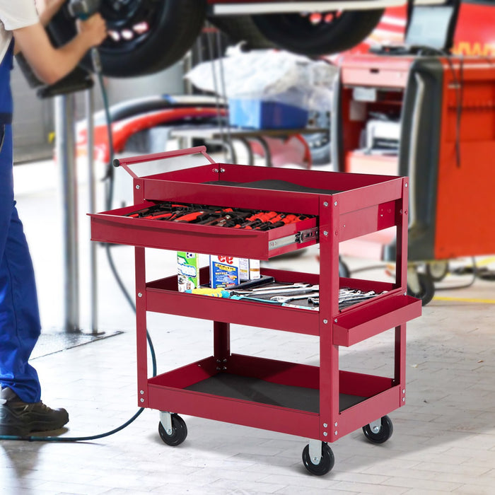 Homcom 3 Tray Rolling Tool Cart With Drawer