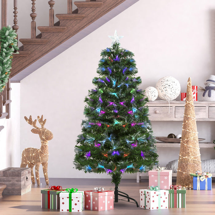 Homcom 4ft Pre-lit Optic Fiber Artificial Christmas Tree With Top Star, 130 Branch Tips And Led Lights