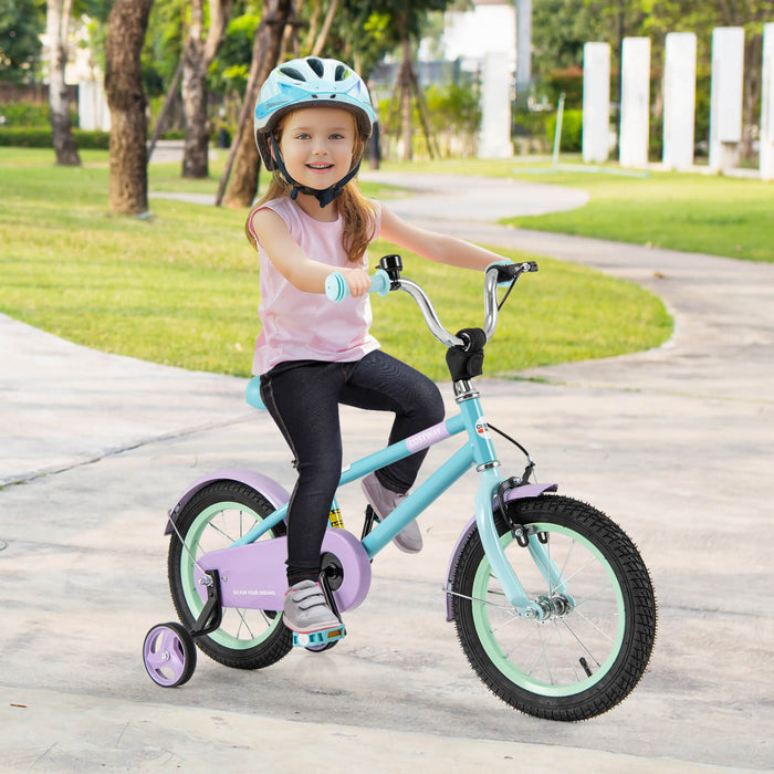 Costway 14\" Kids Bike With Adjustable Saddle Handlebar Removable Training Wheels Handbrake Blue