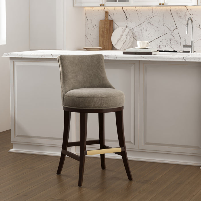 Lucia Modern Wood Upholstered Chenille Barstool in Taupe Bar Stool