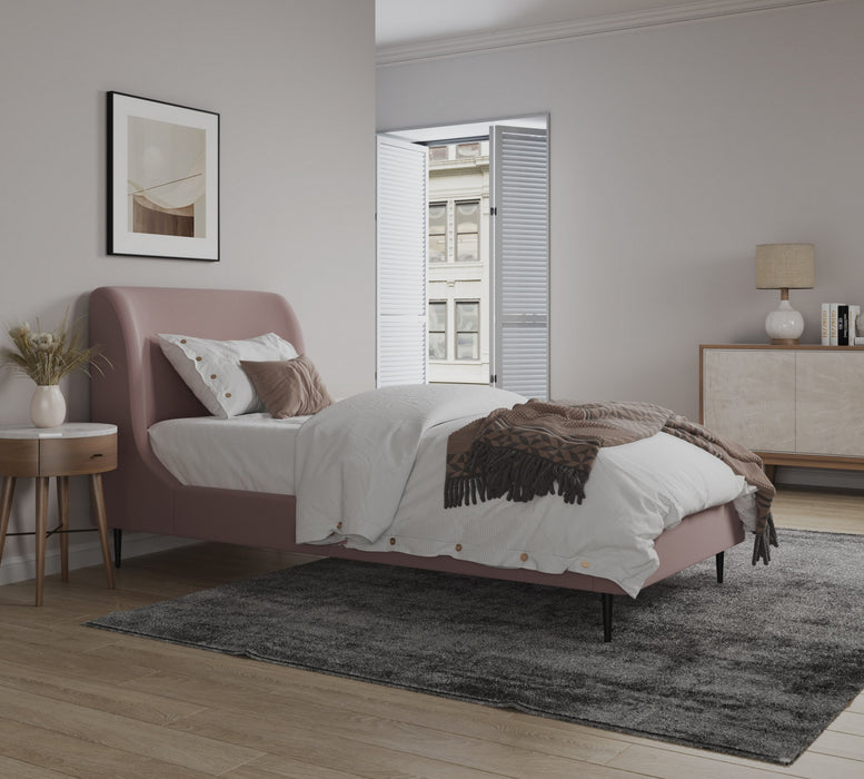 Heather Mid-Century Modern Velvet Upholstered Twin Bed in Blush and Black