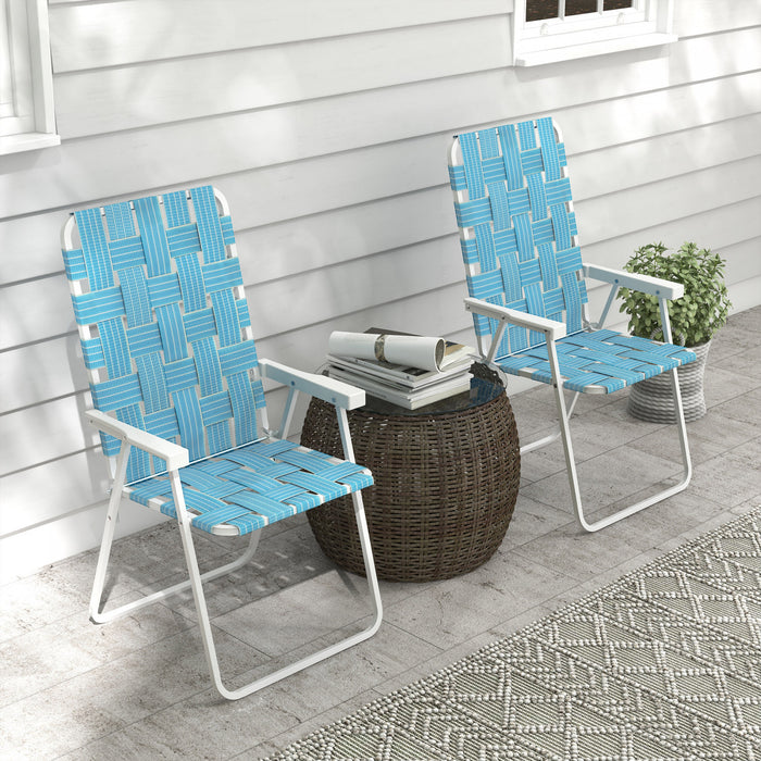 Outsunny Set Of 2 Folding Patio Chairs, Classic Portable Chair Set, Blue