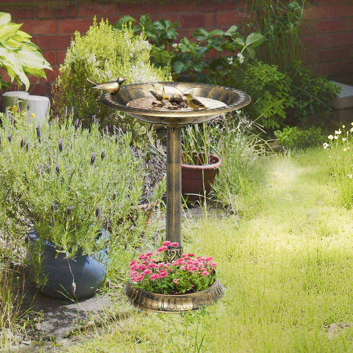 Outsunny Bird Bath For Outdoors, Birdbath With Bird Decoration, Bronze