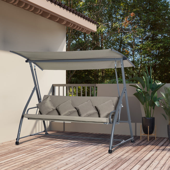 Outsunny 3-seat Outdoor Patio Swing Chair, Converting Flat Bed, Canopy Swing Glider With Adjustable Shade, Removable Cushions For Porch, Garden, Poolside, Backyard, Light Brown
