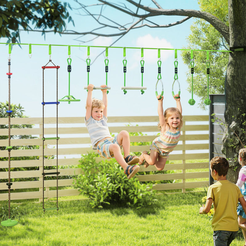 Qaba Obstacle Course for Kids, 32.8ft 10 Piece Zip Line Stackline f ...