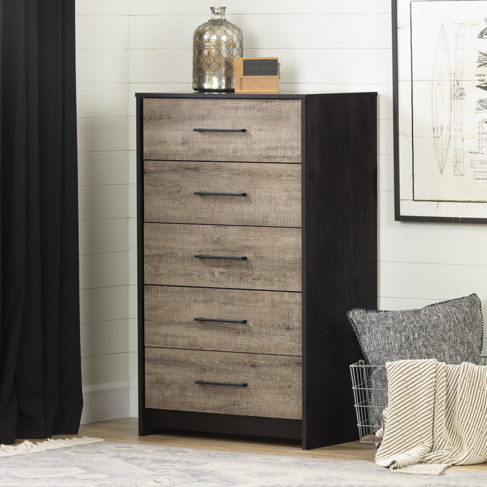 Londen 5-Drawer Chest Rubbed Black and Weathered Oak - South Shore