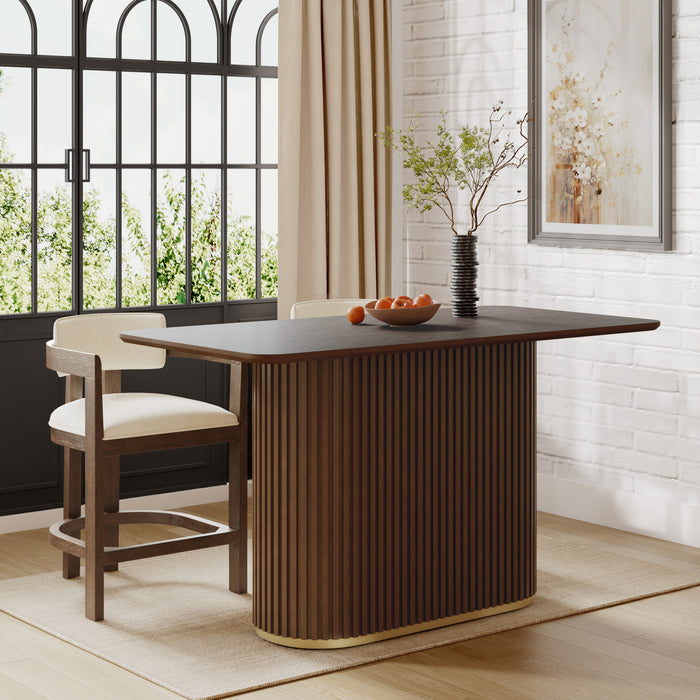 Jett 63 Inch Modern Industrial Dining Table with MDF & Iron Pedestal Base, Brown