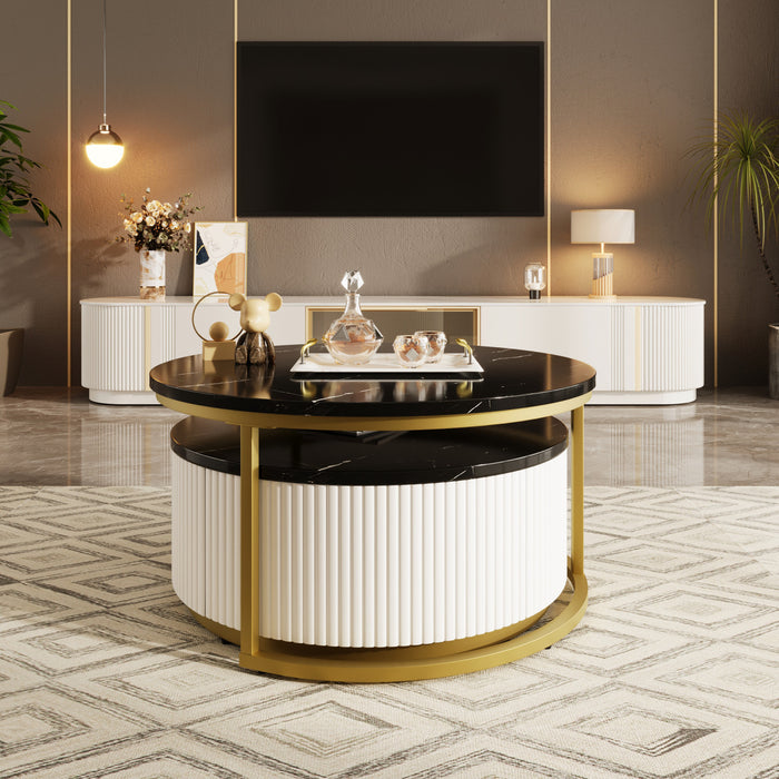 Sophia 27.6\" Modern Nesting Coffee Table With Storage Drawer, Black