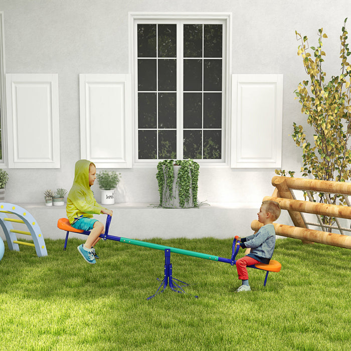 Outsunny Kids Seesaw Swivel, Adjustable Teeter Totter with 360 Degrees Rotating, Outdoor Playground Equipment for Backyard, Playground, Toddlers Ages 3-8, Multicoloured