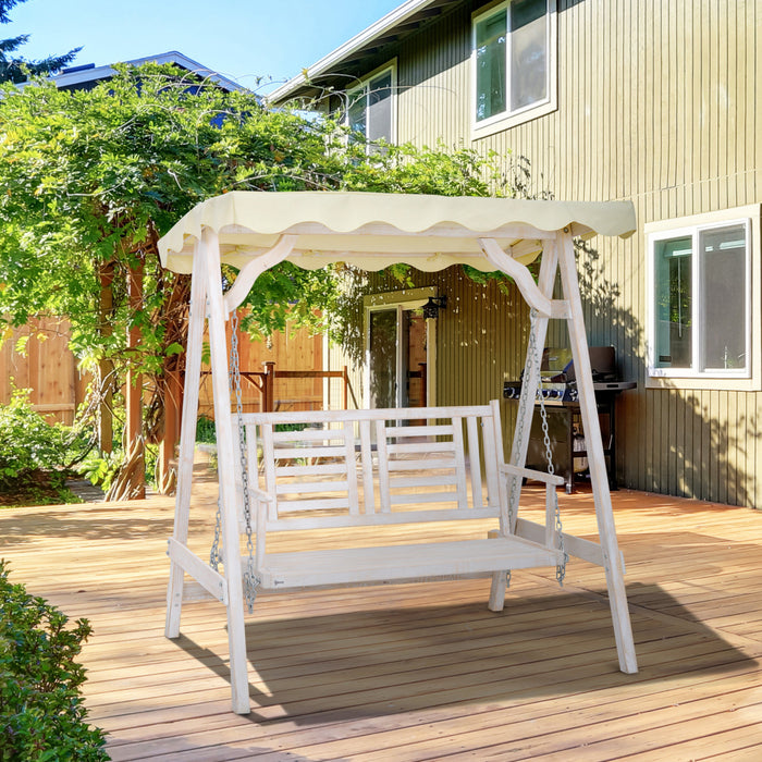 Outsunny 2 Seater Patio Swing With Stand, Canopy And Cushion, Outdoor Swing Chair Wooden Swinging Bench