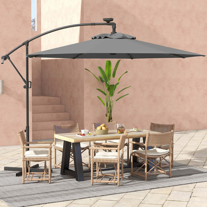 Costway 10FT Patio Offset Umbrella Sun Shade Solar Powered LED 360° Rotation Gray