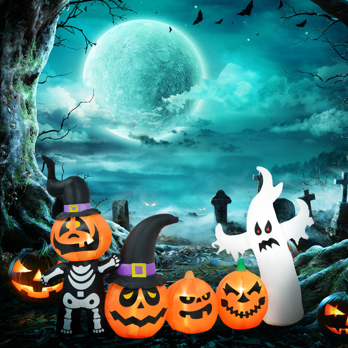 Homcom 7.5ft Inflatable Halloween Pumpkin Ghost Family, Led Yard Display