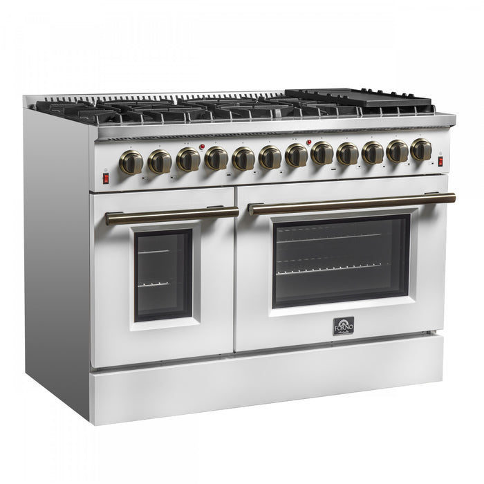 Forno Galiano 48\" White Dual Fual Range, 6.58 cu. ft. double ovens- FFSGS6156-48WHT