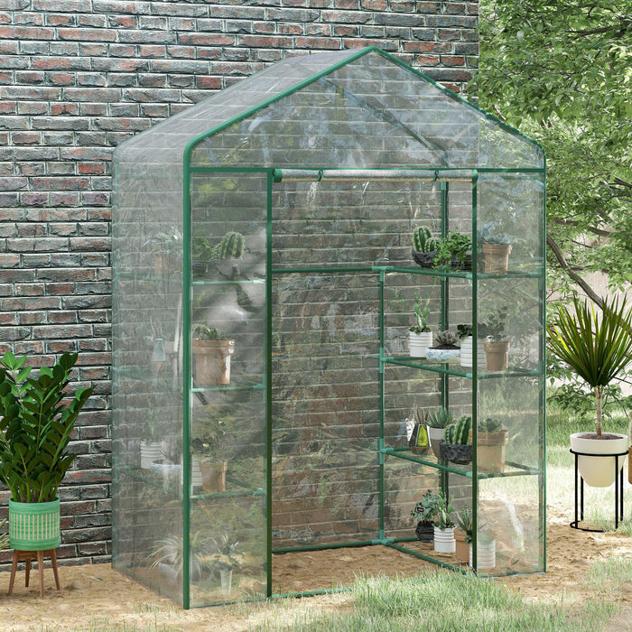 Outsunny 56\" X 29\" X 77\" Portable Walk-in Greenhouse Garden Flower Plant Growing Warm House W/ 4 Tier Shelves And Roll Up Zippered Door, Transparent