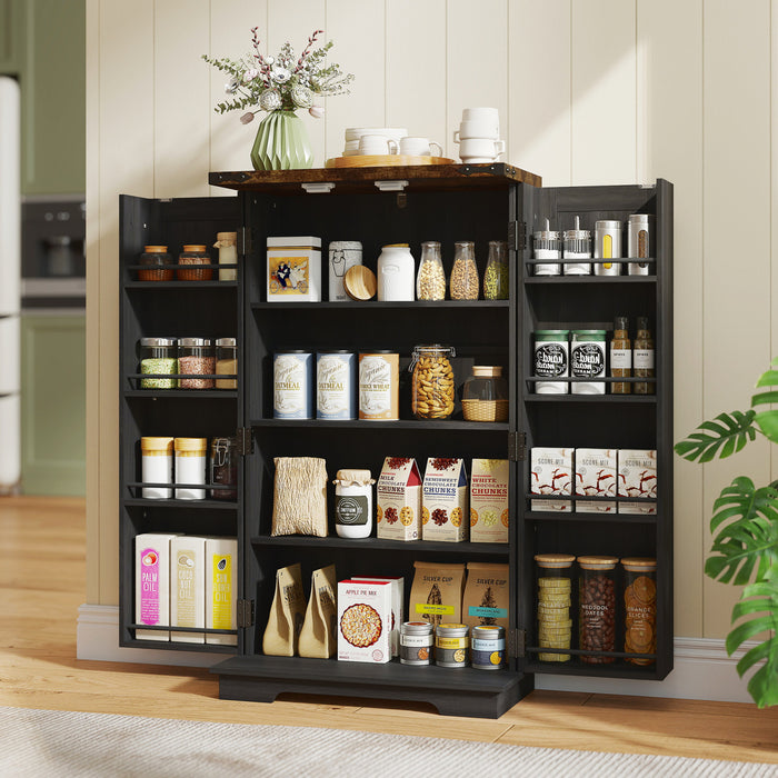 HOMCOM Kitchen Pantry Cabinet Storage Cabinet with Adjustable Shelves Black