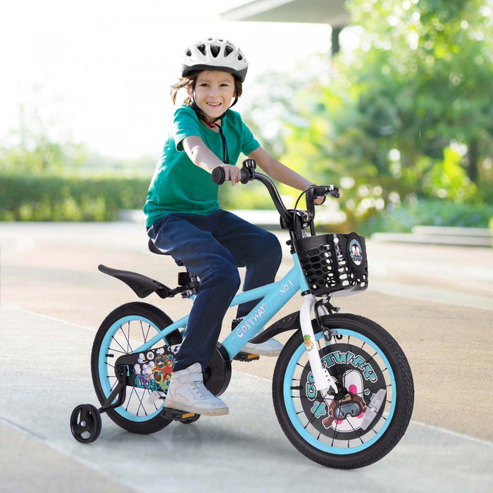 16\" Kid's Bike For 4-7 With Height-adjustable Handlebar & Saddle Handbrake Blue