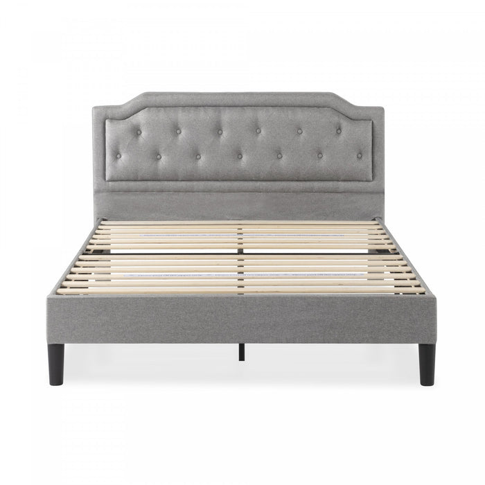 Kellen Upholstered Platform Bed with Headboard in Light Grey - King Size