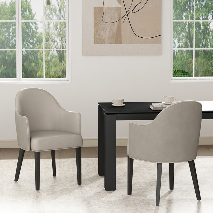 Hillman Modern Vegan Leather and Velvet Wood Armchair in Light Gray - Set of 2