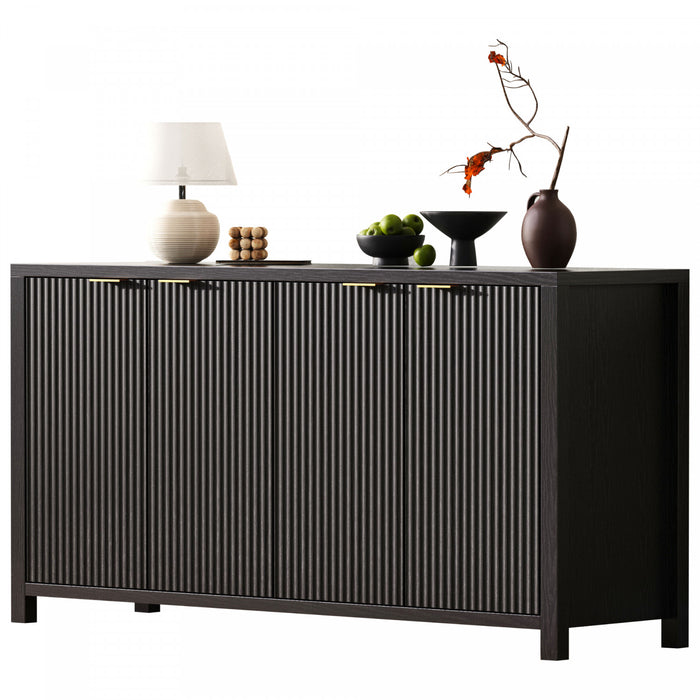 Ted 55\" Fluted Buffet Cabinet With Storage And Adjustable Shelves - Black