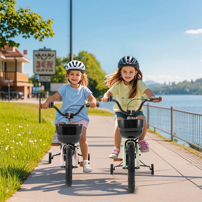 Costway 16\" Kid's Bike With Training Wheels Adjustable Handlebar & Seat Handbrake Green