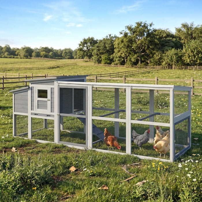 PawHut Large Chicken Coop, 104\"L Wooden Hen House with Covered Run, Nesting Box, Pull-Out Tray, Opening Asphalt Roof, Rabbit Hutch with Roosting Bars and Ramp for 3-4 Hens