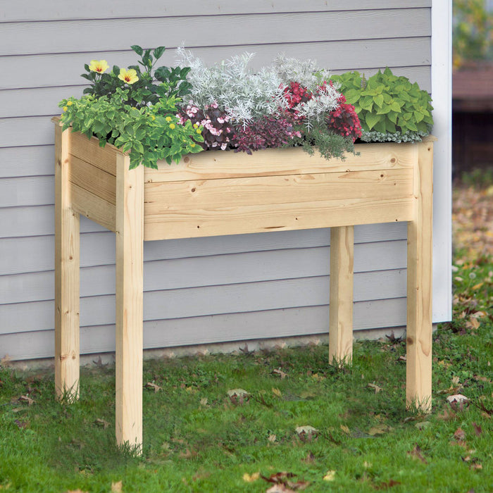 Outsunny 34''x18''x30'' Elevated Planter Box With Legs Wooden Patio Raised Garden Bed Outdoor Flower Stand Yard Natural Plant Table Raised Flower Planter W/ Inner Bag