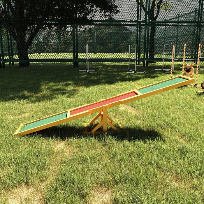 Pawhut Wood Pet Seesaw Platform Dog Agility Training Equipment Run Game Toy Weather Resistant Pet Supplies Natural