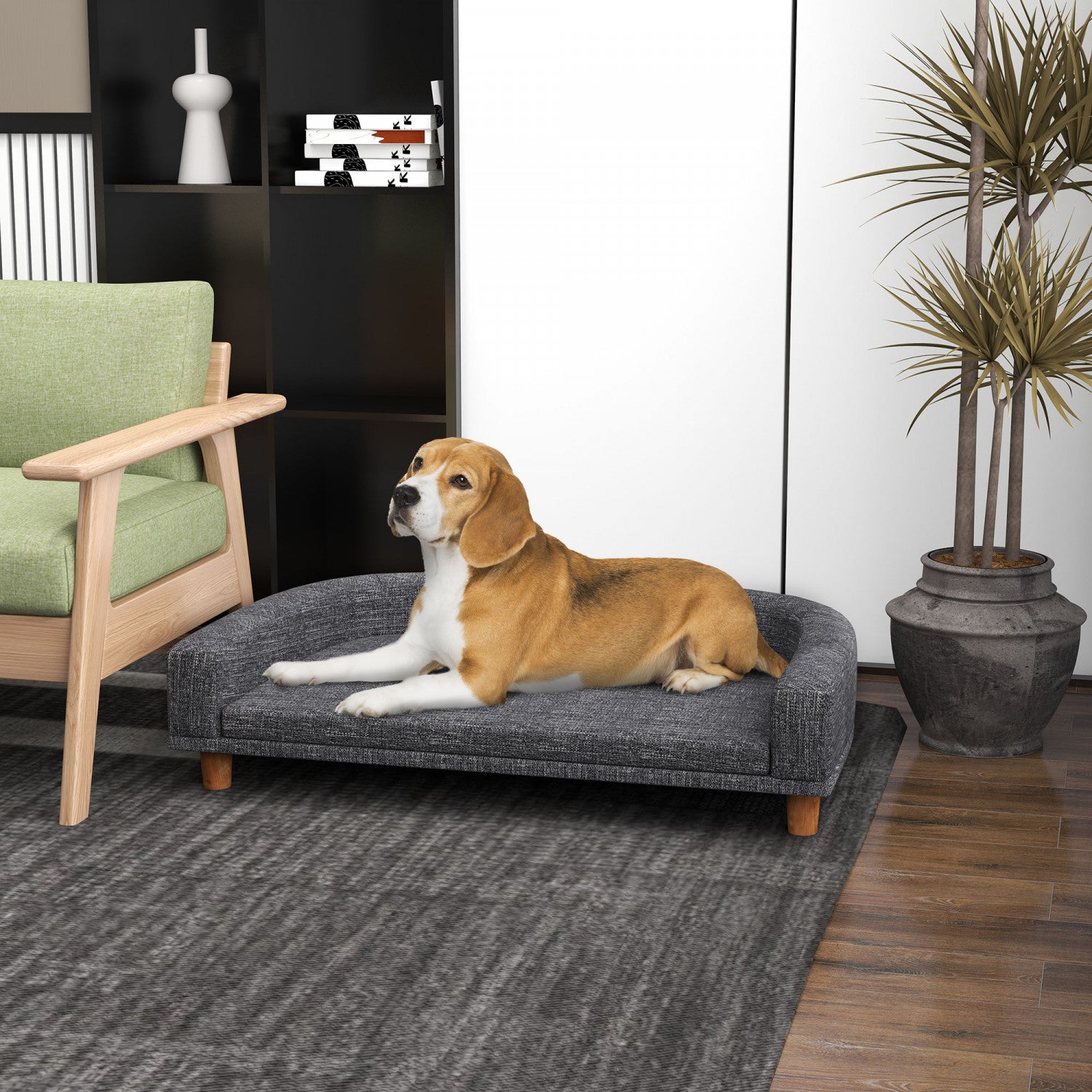 PawHut Dog Sofa Dog Couch Bed for Large Dogs Elevated Pet Cat Sofa Bed with Removable Washable Cover Anti slip Foot Pads Dark Grey