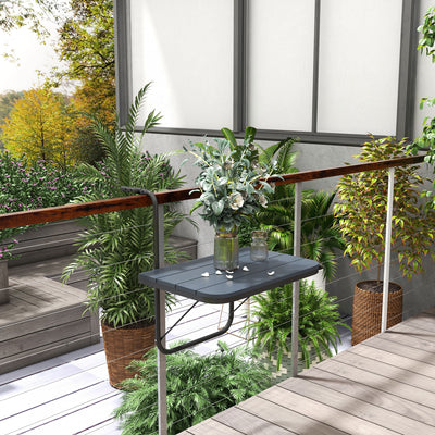Outsunny Railing Table W/ Adjustable Height, Outdoor Hanging Table, Black