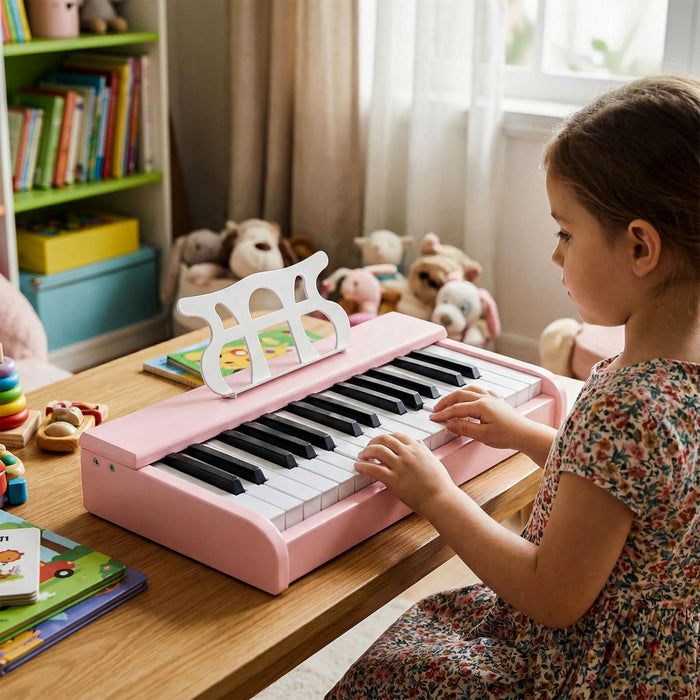Costway 30 Keys Kids Piano Keyboard with Removable Music Stand, One-key Start Function Pink