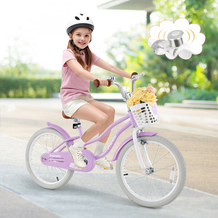Prorider 20\" Kids Bike With Height Adjustable Handlebar & Seat Hand Brake & Coaster Brake Purple