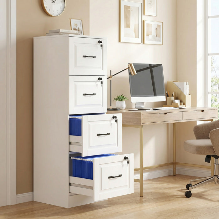 HOMCOM 4 Drawer File Cabinet with Lock, Vertical Filing Cabinet, White