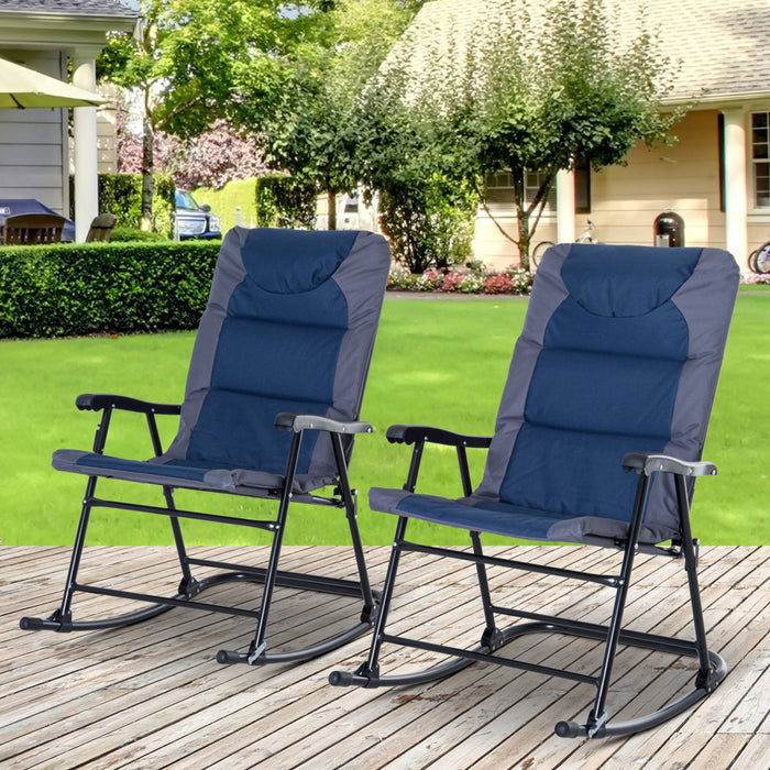 Outsunny 2pc Patio Foldable Rocking Chair Set, Navy Blue