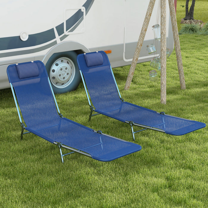 Outsunny 2-piece Folding Chaise Lounge, Reclining Sun Tanning Chairs, Blue