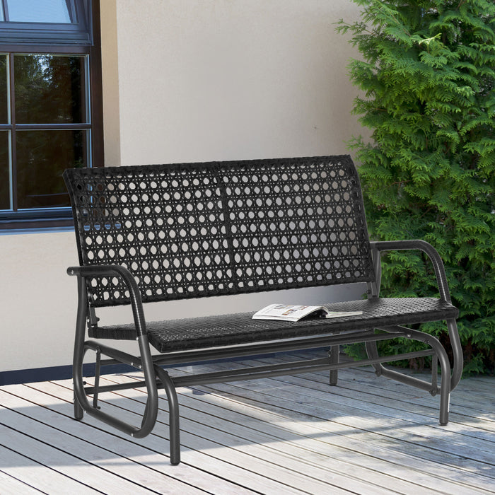 Outsunny 2 Seater Wicker Outdoor Glider Bench, Black