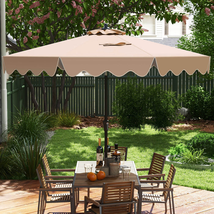 Costway 9 FT Patio Umbrella 2-Tier Market Table Umbrella with Sun-Protective Canopy Brown