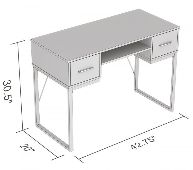 Computer Desk Study Desk For Home Office, Gaming Room 42.5l Dark Taupe 2 Drawers 1 Shelf Black Metal Base