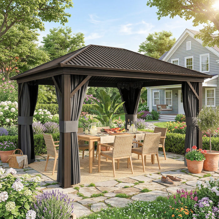 Outsunny 10' x 12' Outdoor Hardtop Gazebo Patio Gazebo, Dark Grey