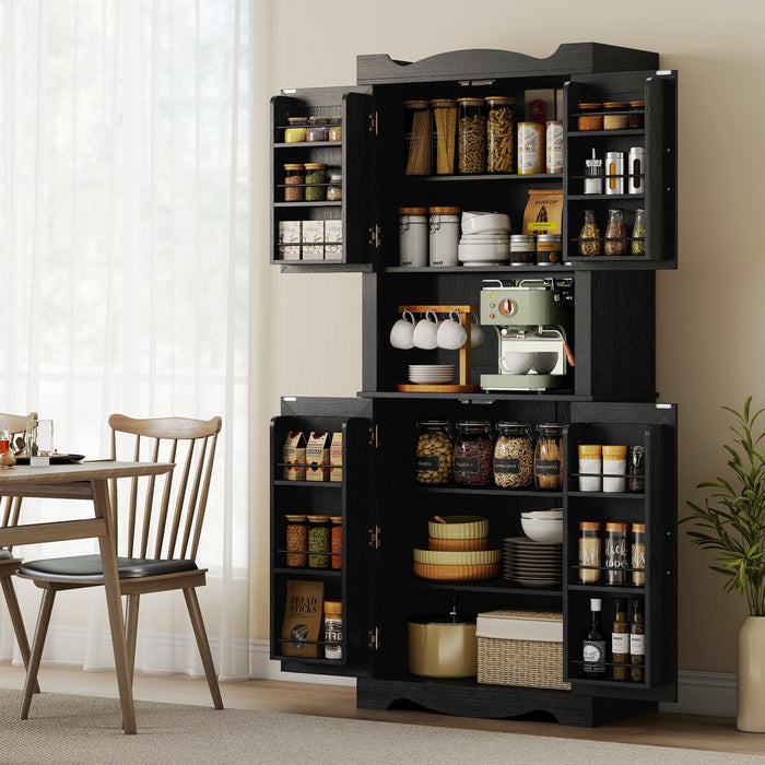 HOMCOM 73\" Kitchen Pantry Cabinet, Kitchen Hutch with Door Shelves, Black