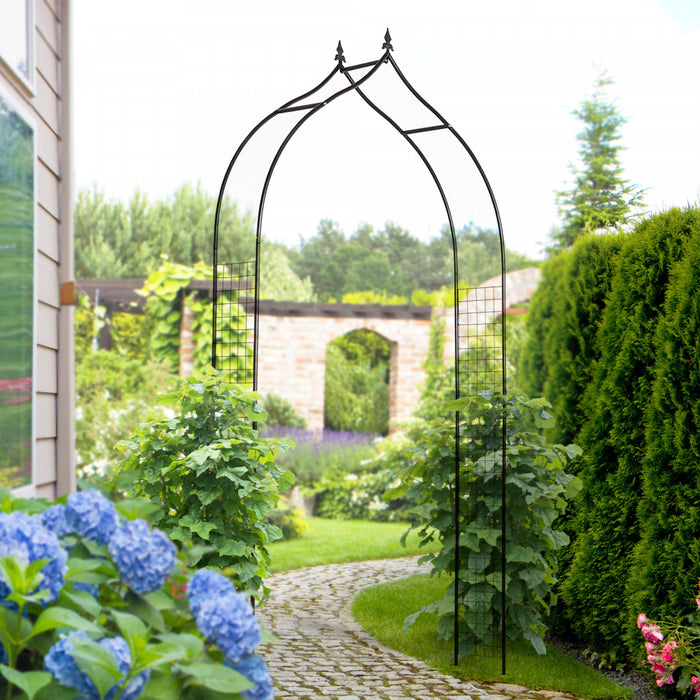 Outsunny 8ft Garden Arch Trellis For Climbing Plants, Decorative Metal Arbor For Wedding, Party, Event, Holiday, Black