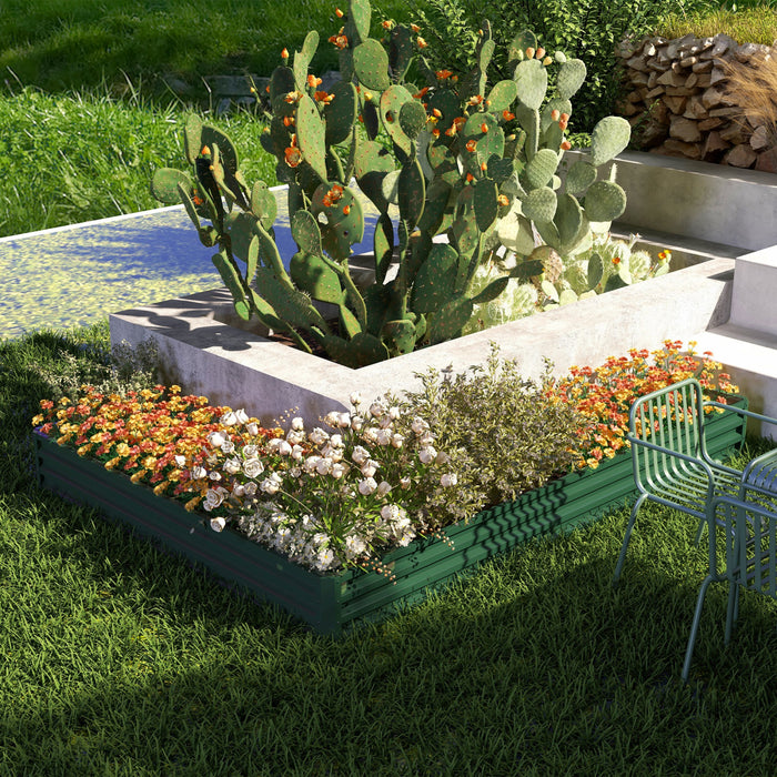 Outsunny L-shaped Raised Garden Bed, 82\" X 109\" X 12\" Galvanized Steel Planter Box With Multi-reinforced Rods For Vegetables, Flowers And Herbs, Green