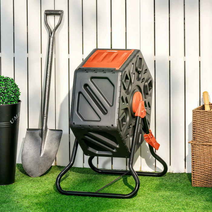 Outsunny 17 Gallon Compost Bin, Rotating Composter, Compost Tumbler with 24 Ventilation Openings and Steel Legs, Orange