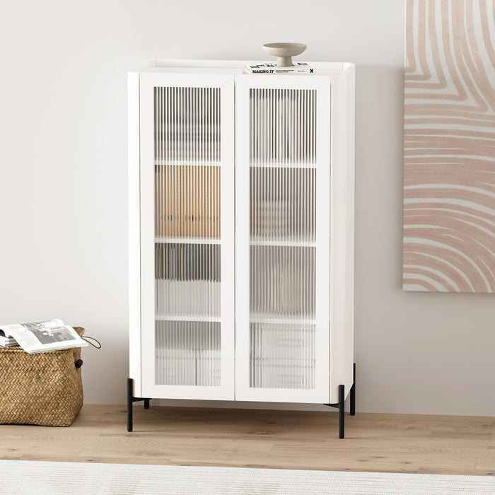 Abbey Modern 32\" Tempered Glass Bookcase Cabinet in White (4-Shelf)