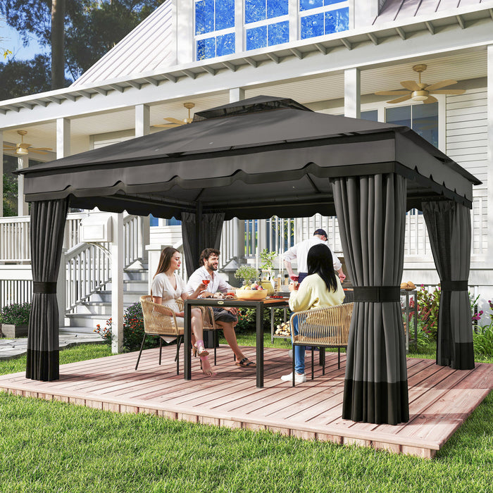Outsunny 10' x 12' Double Roof Outdoor Gazebo with Netting & Curtains