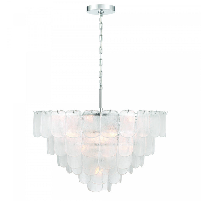 Bianca 19 Light Chandelier, Polished Nickel, Crystalline With Piastra Type Glassware
