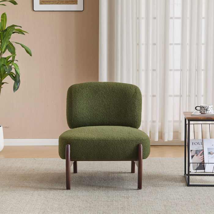 Coco Modern Boucle Lounge Chair with Solid Wood Frame, Green